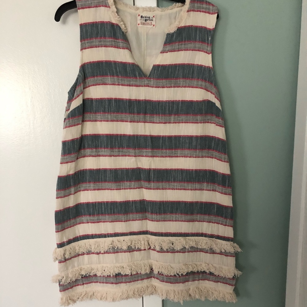 Anthropologie striped fringe dress Sz M